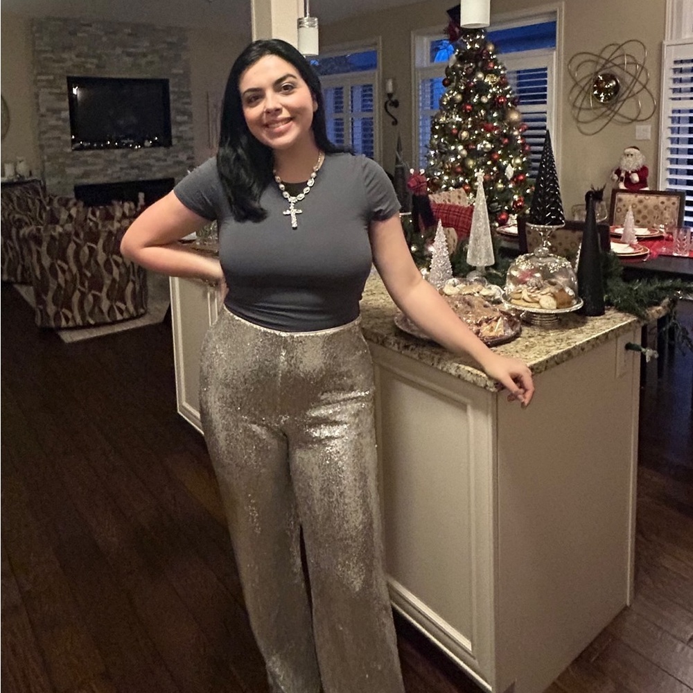 H&M Silver Sequin Wide Leg Pants